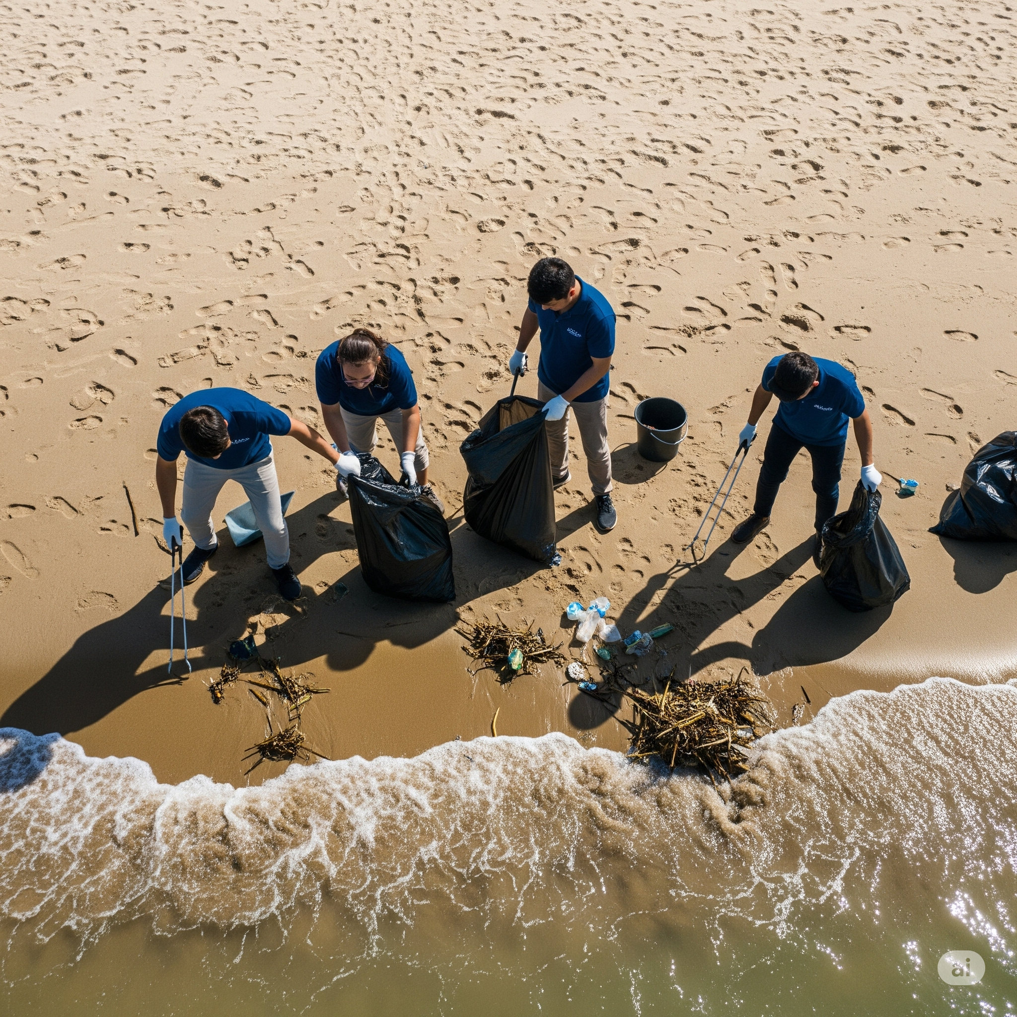 Team working on beach cleanup